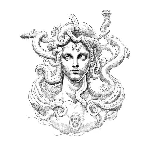 Perseus kills Medusa Gorgona with his sword by cuting her head in ancient Rome  tattoo design idea