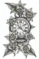 Stopwatch and daffodils tattoo design idea