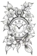 Stopwatch with daffodils tattoo design idea