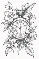 Stopwatch with daffodils tattoo design idea