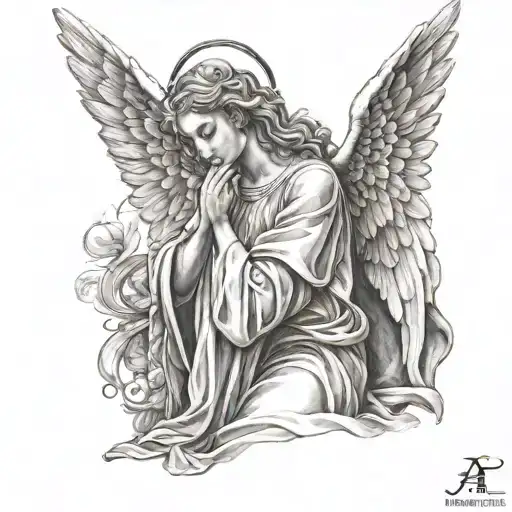 angel praying tattoo design idea