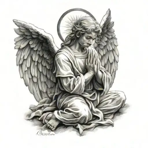 angel praying tattoo design idea