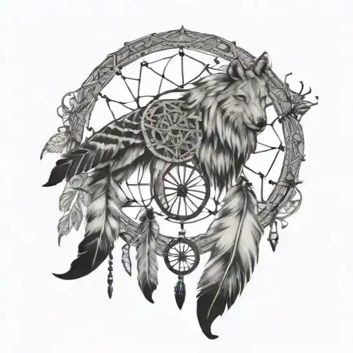 A dreamcatcher with intricate patterns inspired by ancient Native American art tattoo design idea