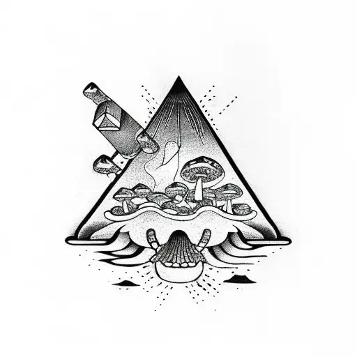 inverted pyramid with mushrooms growing on tattoo design idea