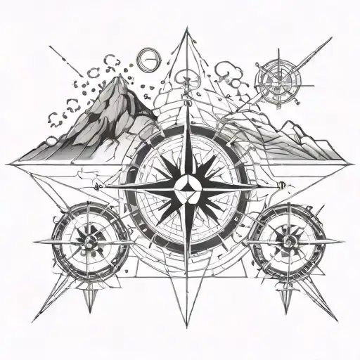 mountains, compass, map tattoo design idea