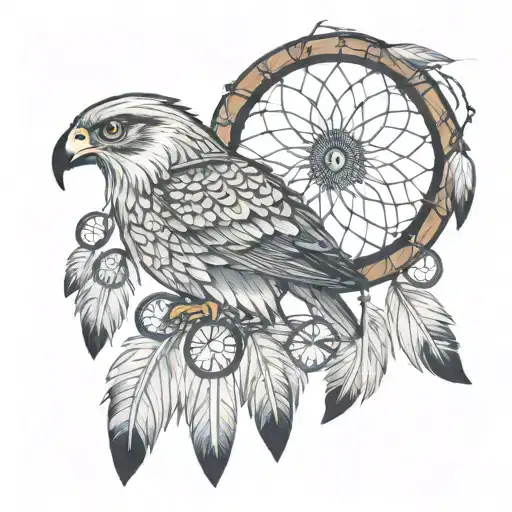 Goshawk inside a dreamcatcher tattoo design idea