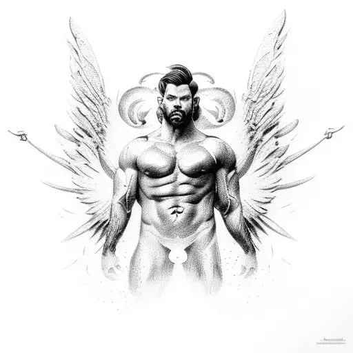 male muscular angel falling down from heaven tattoo design idea