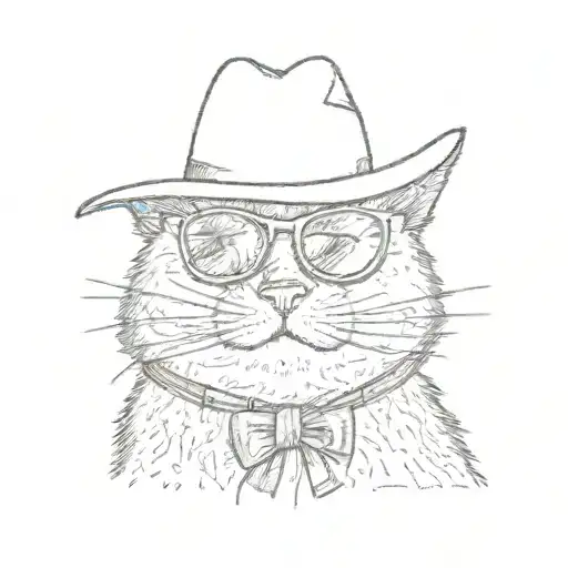 a cat with sunglasses and a funny hat   tattoo design idea