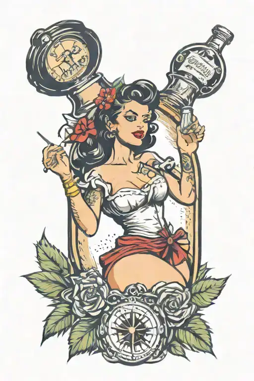 Rum bottle, pin up girl  tattoo design idea