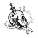 chess knight piece, skull, eye ball, barbell, south african tattoo design idea