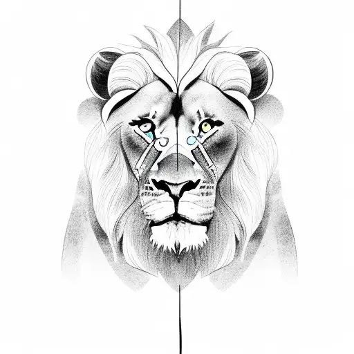 Cross with a lion and Jesus tattoo design idea