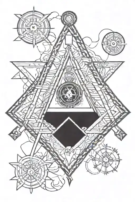 Create a geometric pattern inspired by Freemasonry symbols like the square and compass tattoo design idea