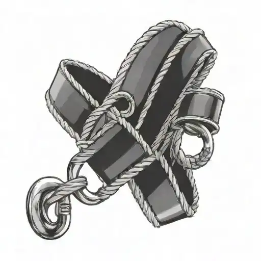 A detailed bjj belt intertwined with climbing ropes and carabiners tattoo design idea