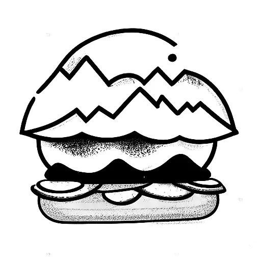 boy eating a burger wearing shades and shirt with a mountain/scenery behind it tattoo design idea
