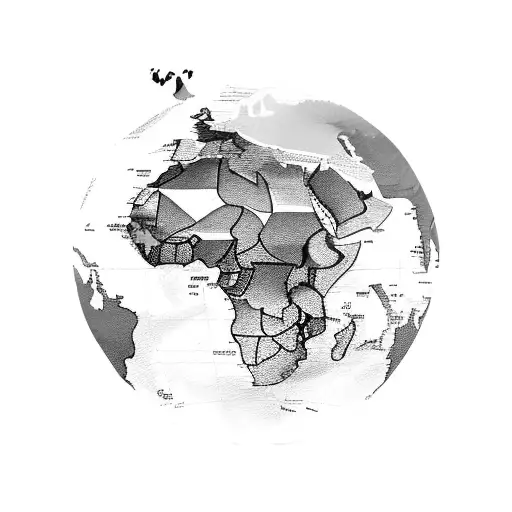 Africa map, with samuria and lion in side the map with a sun tattoo design idea