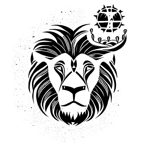 Africa with samuria and lion in side the map with a sun tattoo design idea