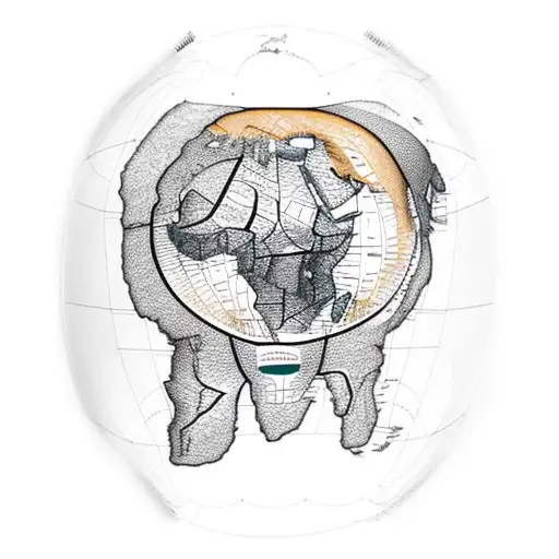 Africa map outline with samuria and lion in side the map with a sun tattoo design idea