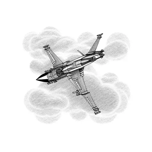 fighter jet flying through clouds tattoo design idea