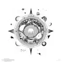 A cosmic scene with celestial bodies and constellations representing your passion for astronomy tattoo design idea