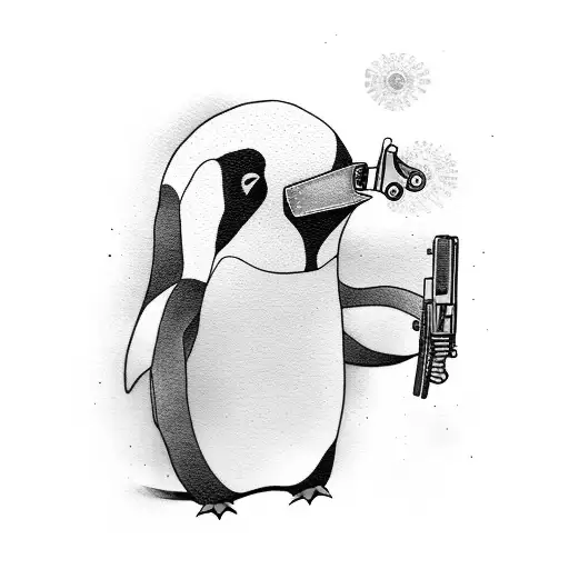 cute penguin with Glock handgun tattoo design idea