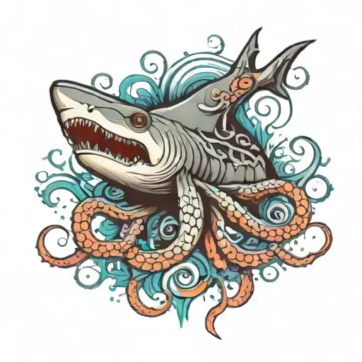 etrethral shark and octopus tentacles abstract tattoo design idea