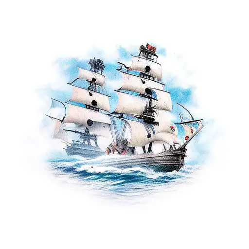pirates or the Caribbean ocean ship tattoo design idea