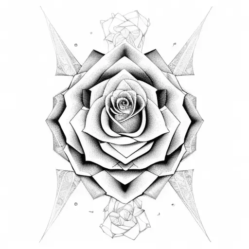 A geometric design incorporating seven roses in a pattern inspired by the number seven tattoo design idea