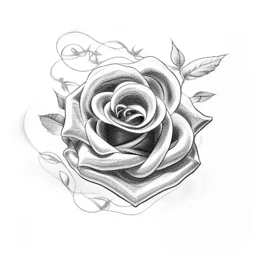 A black-grey tattoo of a rose vine winding around the number seven, symbolizing growth and transformation tattoo design idea