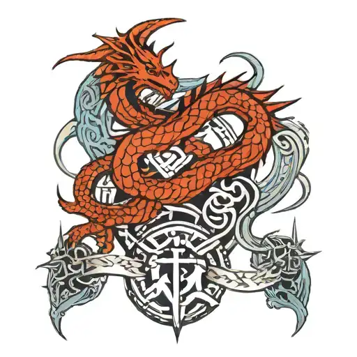 Nordic runes and dragon wrapped tattoo design idea