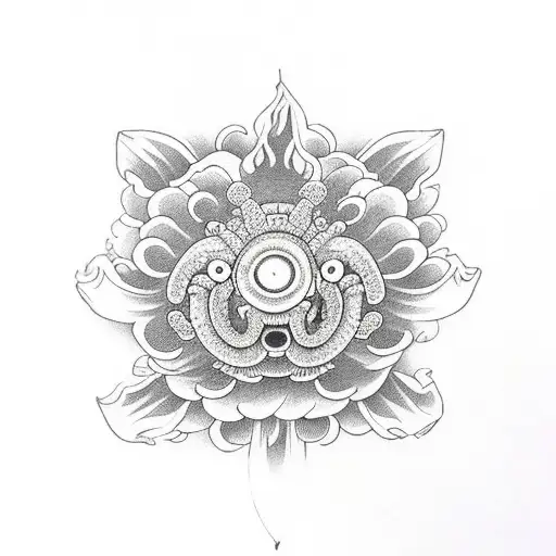 Chrysanthemum omamori cloud oni  tattoo design idea