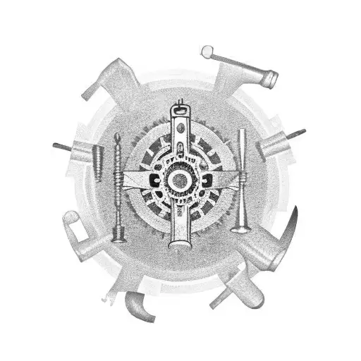 half sleeve with multiple hand tools,  gears, hammer, screw drivers,wrenches tattoo design idea