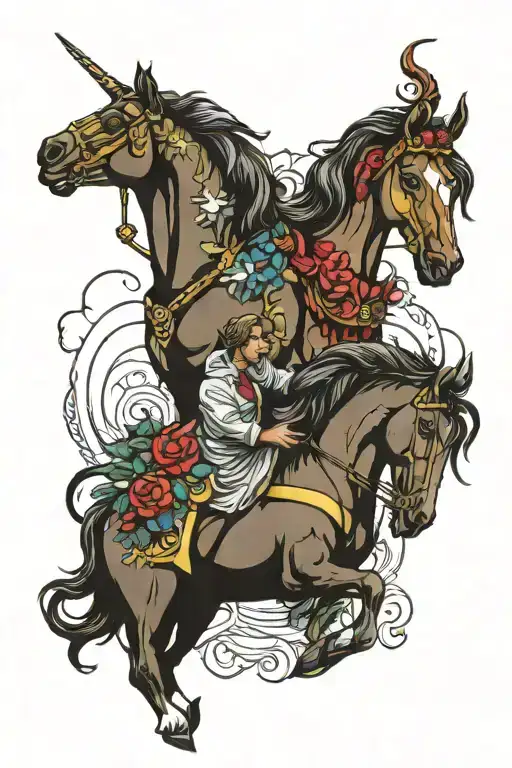 Apollo and horses bow their heads tattoo design idea