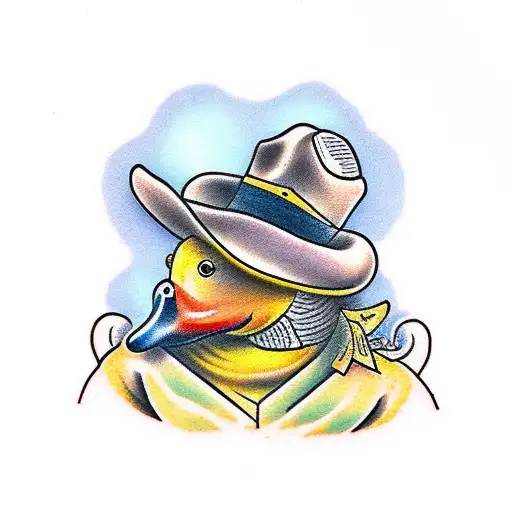 cowboy themed duck   tattoo design idea