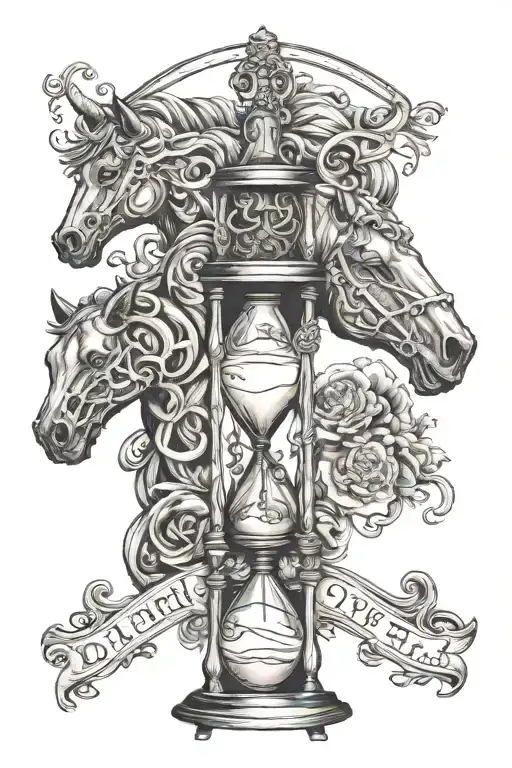 Till Death Do Us Part Hourglass GOTHIC Realism "4k Ultra Realistic Mustang Face, Sense Of Deepness." Tattoo Design Idea  tattoo design idea