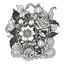 Adam and Eve Floral Art Nouveau William Morris SURREALISM Black And Grey "Birth Month Flowers October, September, August tattoo design idea