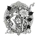 Adam and Eve Floral Art Nouveau William Morris SURREALISM Black And Grey "Birth Month Flowers October, September, August tattoo design idea