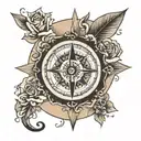 compass sand clock rose tattoo design idea