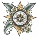 compass sand clock rose tattoo design idea