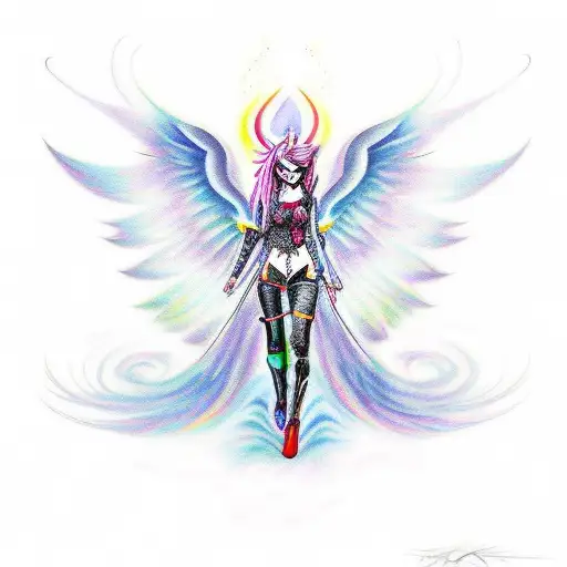 A tattoo of a demonic my little pony with colorful wings tattoo design idea