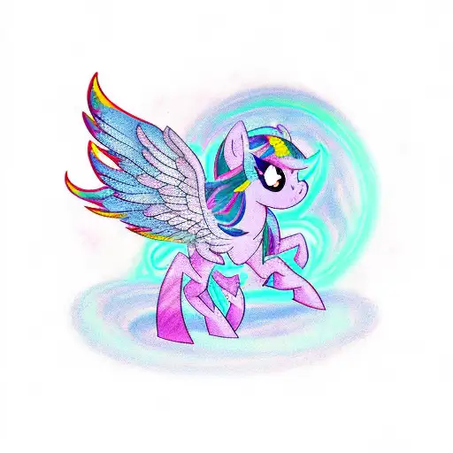 A tattoo of a demonic my little pony with colorful wings tattoo design idea