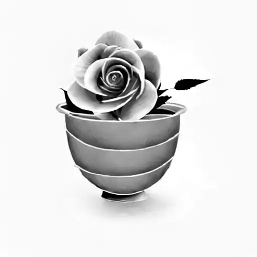 a pink rose in a bowl tattoo design idea