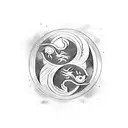 A yin yang symbol with a dragon and IT elements in black-grey style tattoo design idea