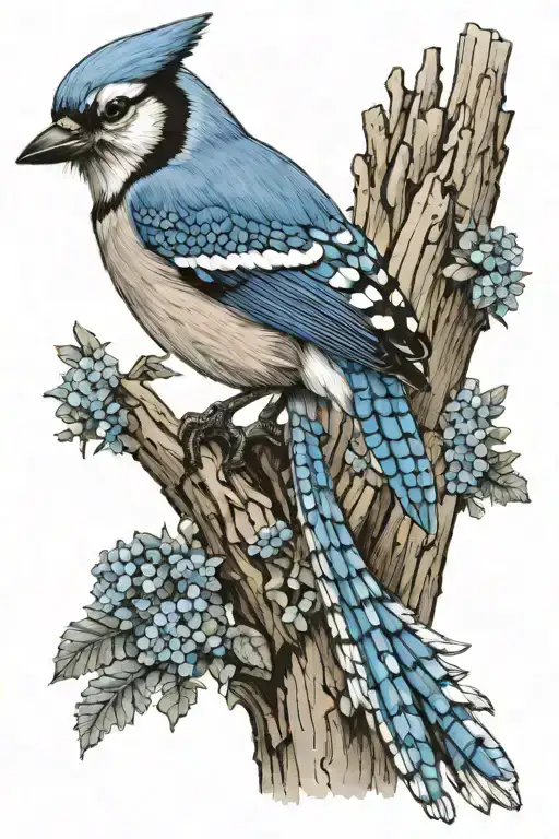 Blue jay perched tattoo design idea