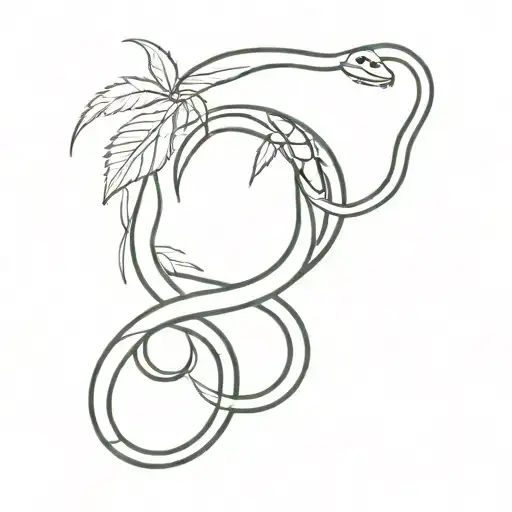 A sketch of a cannabis leaf intertwined with a snake made of smoke tattoo design idea