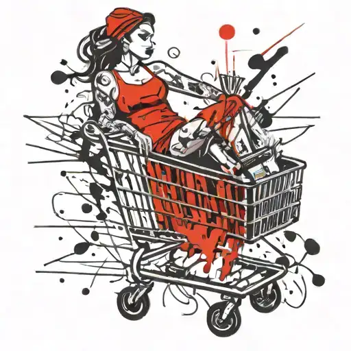 sexy lady pushing a shopping cart filled tattoo design idea