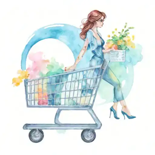 sexy lady pushing a shopping cart filled tattoo design idea