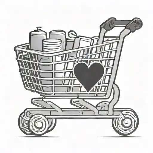 A minimalist tattoo of a shopping cart silhouette with a heart symbol inside, reflecting the client's love for helping others tattoo design idea