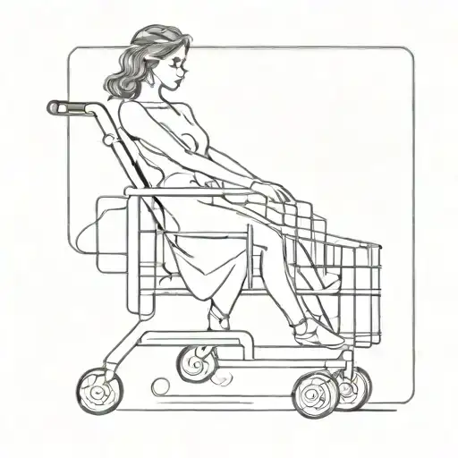 sexy lady pushing a shopping cart filled tattoo design idea