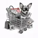 shopping cart, shopping bags, makeup, diamonds, high heels, tiny chihuahua  tattoo design idea