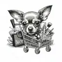 shopping cart, shopping bags, makeup, diamonds, high heels, tiny chihuahua  tattoo design idea